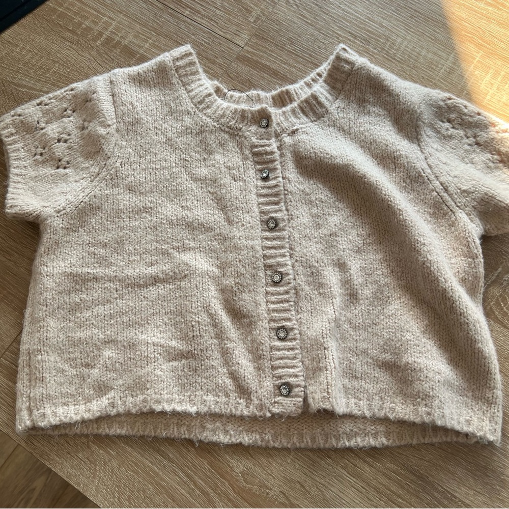 Free People Cream Button-Front Short Sleeve Cardigan